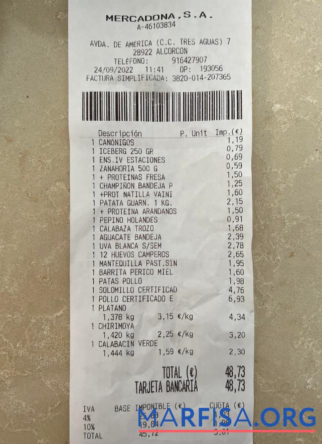 Printable Mercadona payment receipt sample